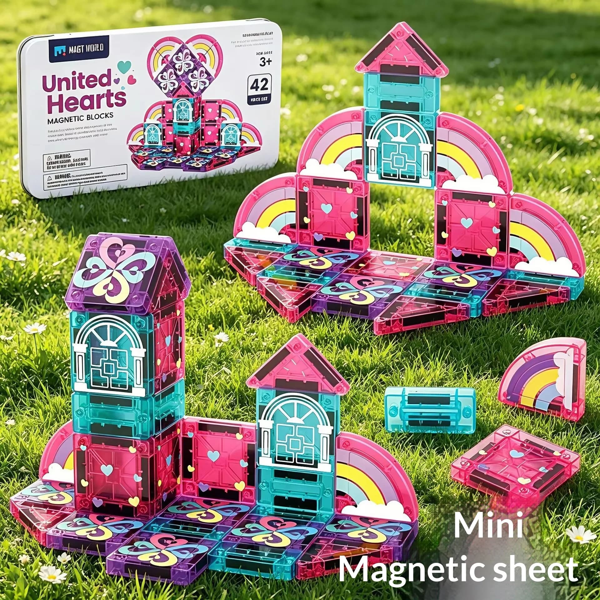 Portable Pocket Mini Magnetic Tiles Travel Tin Box Kit, Children Educational Puzzle Magnet Construction Building Blocks Toy