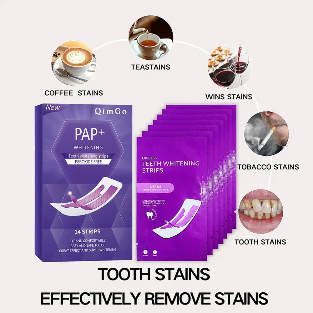 PAP+ Strips Whitening Purple Teeth Whitening Kit Strips for removing spots with purple light technology