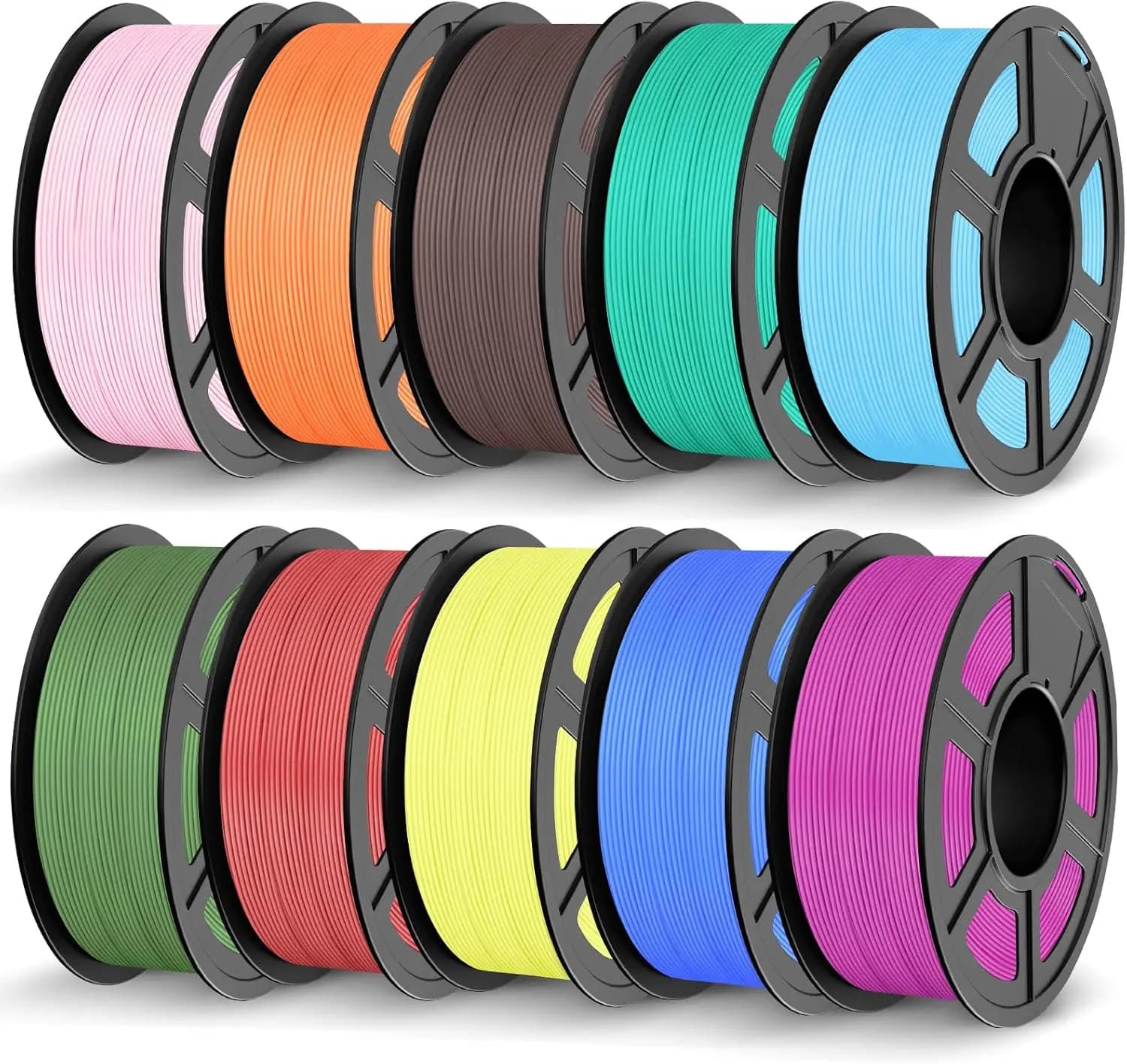 Filamento PLA per Stampante 3D, Confezione da 11KG, 10 Bobine da 1.1kg (Azzurro, Cioccolato, Arancione Soleggiato, Rosa Sakura, Giallo Limone, Ciliegia)