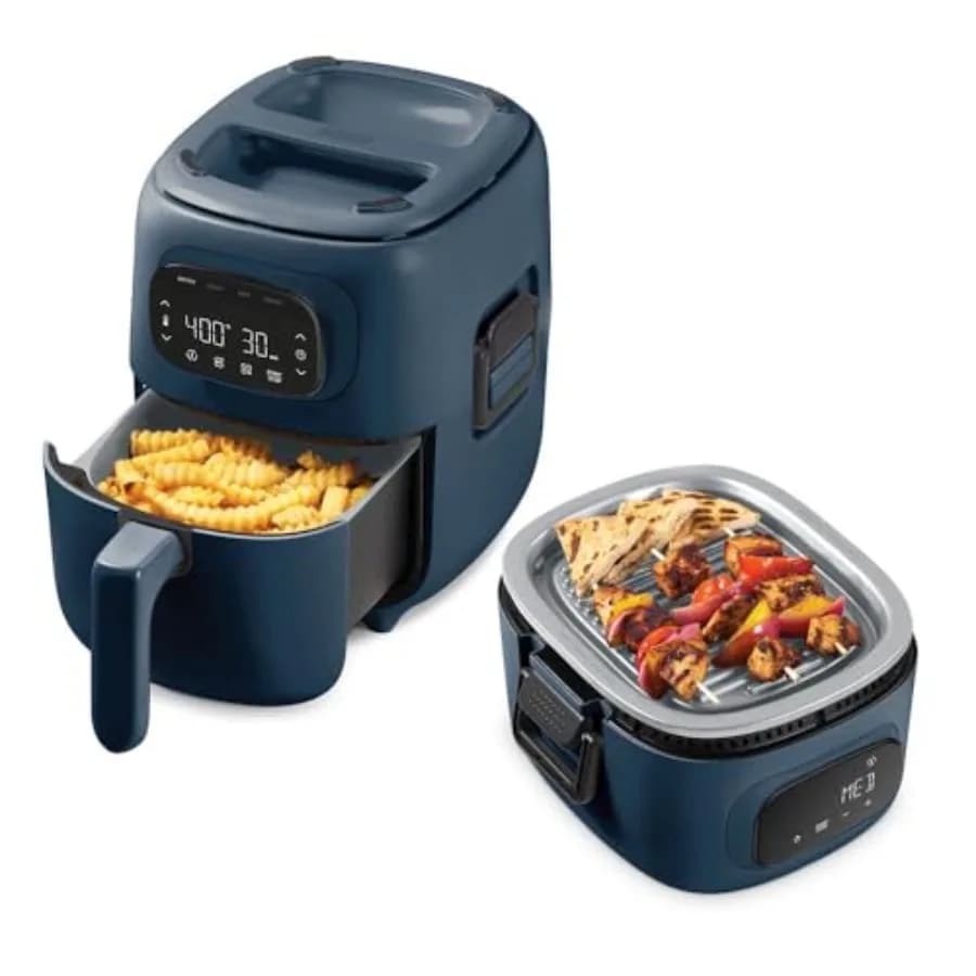 Friggitrice ad Aria Digitale 2-in-1 con Tecnologia AirCrisp, Piastra in Ceramica Antiaderente e Touchscreen Digitale