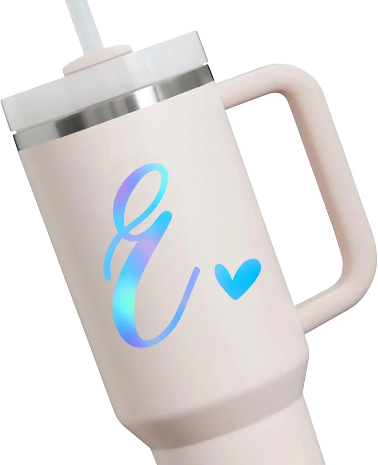 Set di 3 Adesivi Olografici con Iniziali e Design a Cuore per Tumbler, Auto e Laptop
