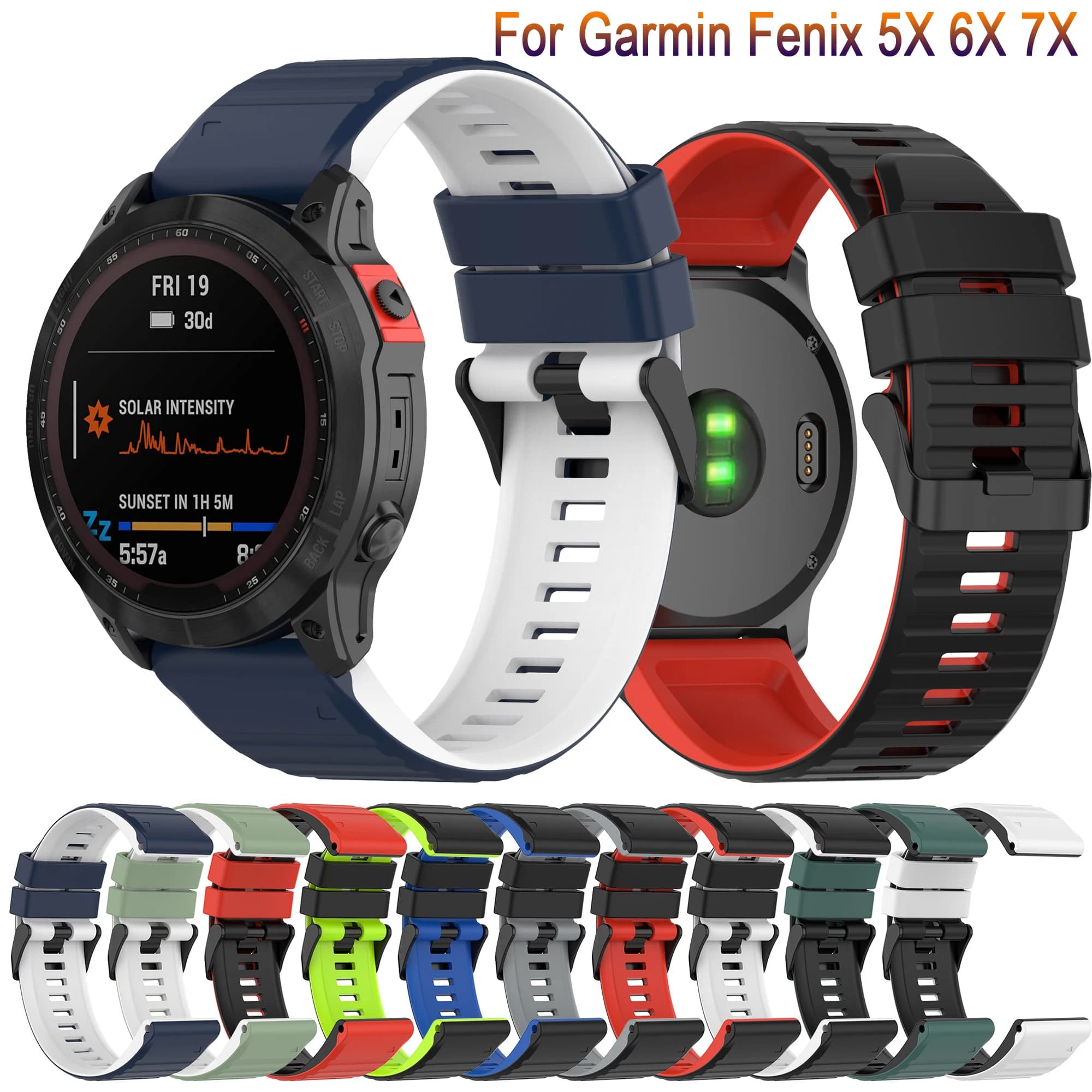 26mm Sport Fashion cinturini in Silicone per Garmin Fenix 6X Pro 5X Plus 3 3HR Easy Fit cinturini a sgancio rapido Correa