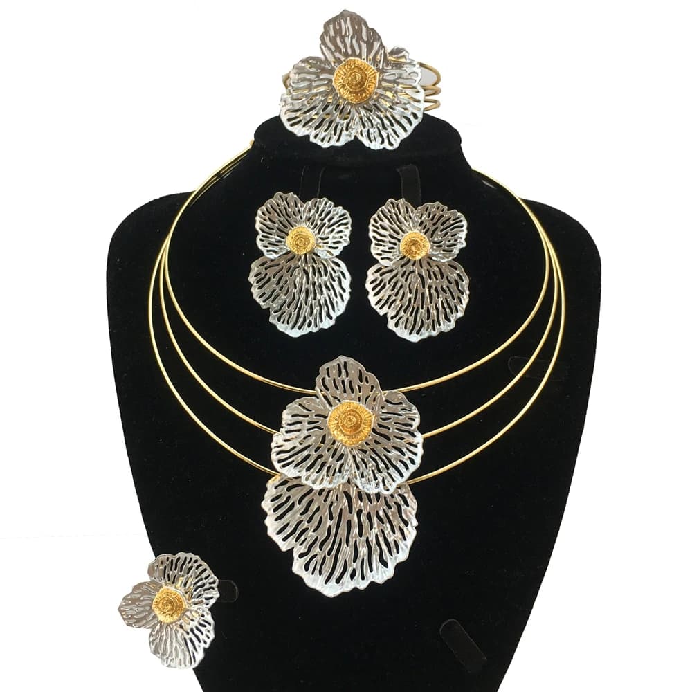 Ultima collana di colore oro leggero della sposa africana di stile semplice brasiliano ultimo Set di gioielli di lusso per la festa delle donne FHK19308