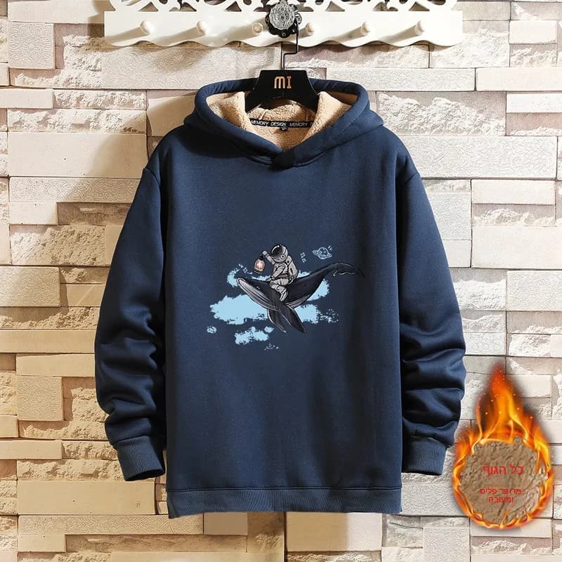 Lamb Velvet Hoodie Men's Loose Lazy Style Fleece Lined Thickened Warm Top Coat Casual Winter Fashion Polyester Fabric