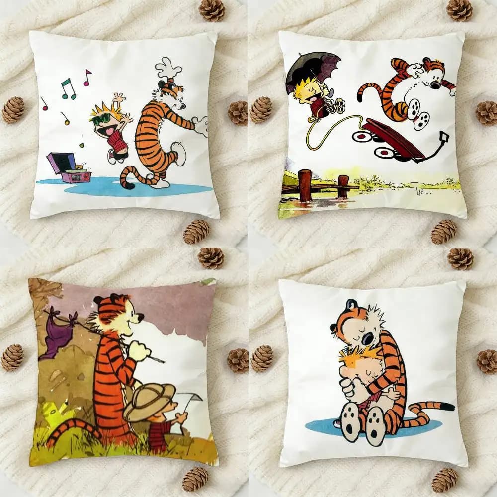 C-Calvin and Hobbes Fodera per cuscino decorativa quadrata stampata su entrambi i lati per divano, soggiorno, decorazioni per la casa