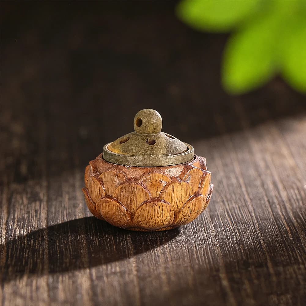 Mini Scatola in Legno a Forma di Loto per Medicinali, Diffusore di Oli Essenziali, Ciondolo per Aromaterapia, Porta Incenso per Creazione di Gioielli Fai-da-Te