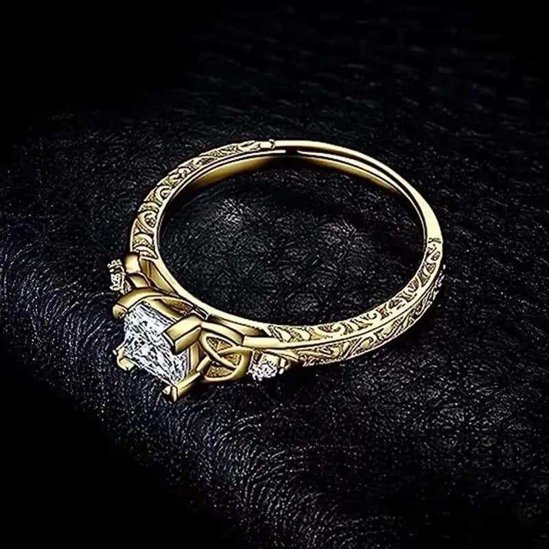 Elegant wedding ring inlaid with zircons for woman High-end lightweight luxury accessory for banquets niche style 2025