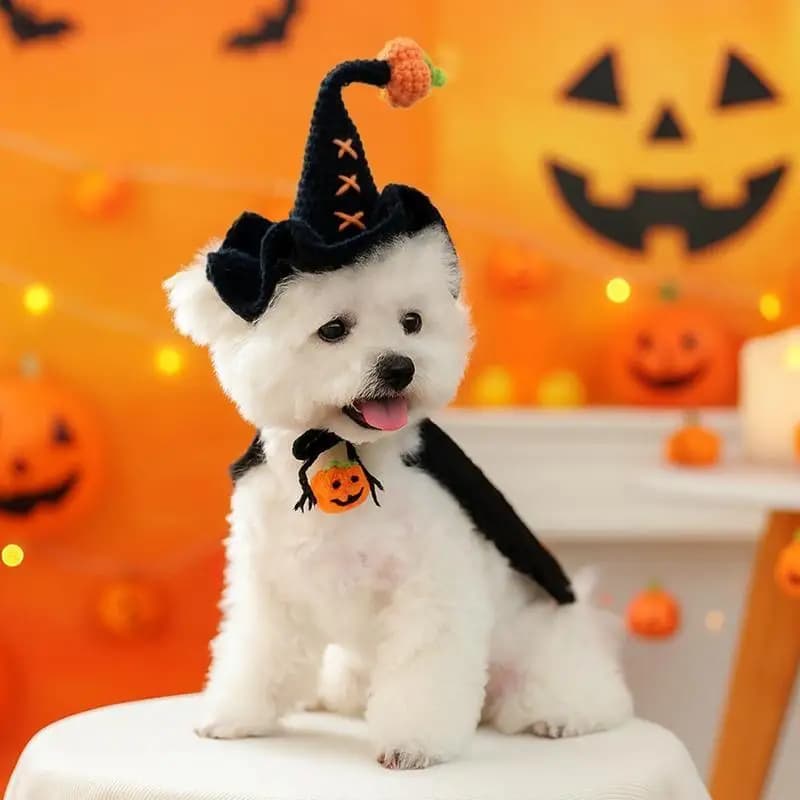 Halloween Christmas Series Dog Hat Mini Pumpkin Woven Pets Wizard Hat Christmas Tree Hat Cat Headgear Cosplay