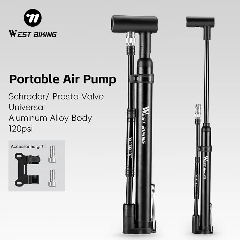 WEST BIKING Pompa da bicicletta Gonfiatore d'aria per pneumatici manuali ad alta pressione Valvola Schrader Presta AV FV Pompa per ammortizzatore d'aria per bici Accessori per bici