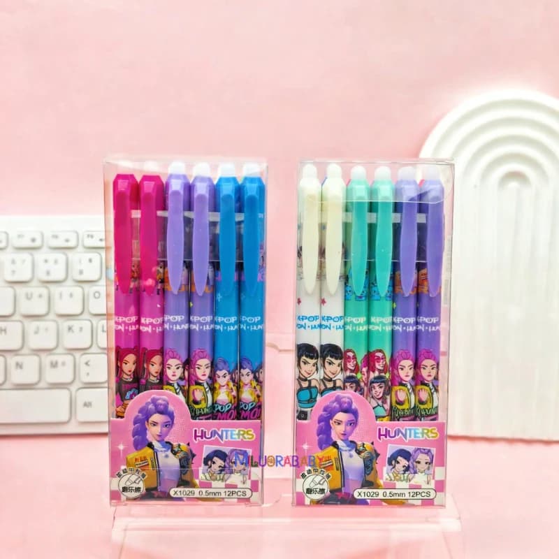 12 Pezzi Penne Gel Cancellabili Kpop Demon Hunters 0.5mm - Penne a Frizione Ricaricabili e Retrattili con Inchiostro Nero per Scuola e Ufficio