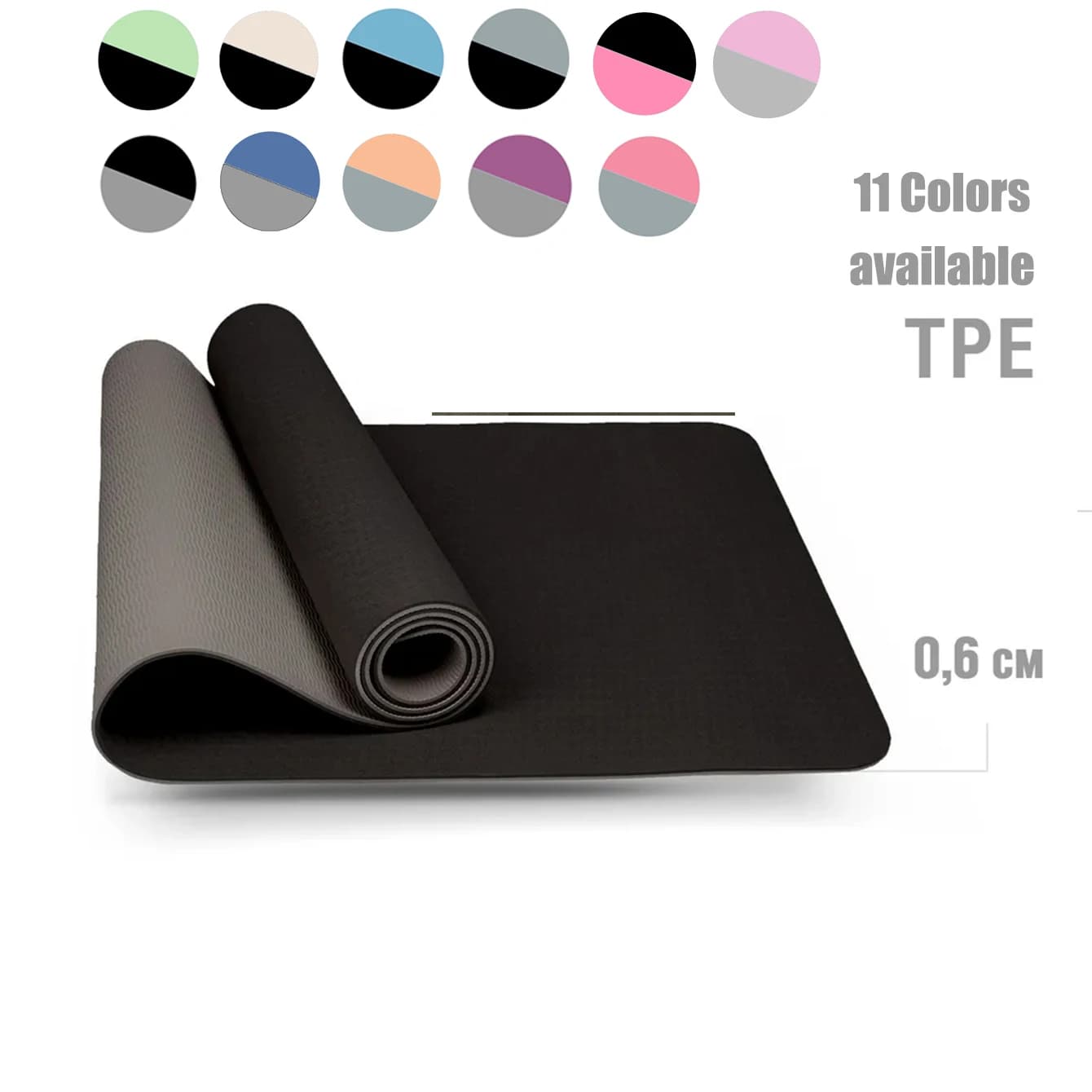 Yoga mat, eco-friendly fitness mat on both sides with strap TPE yoga mats for women men, for yoga, pilates, exercises
