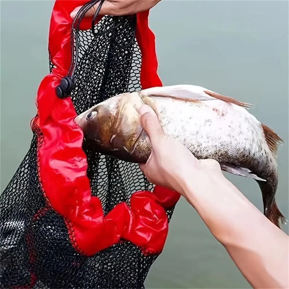 Borsa a rete da pesca con coulisse Cestino da pesca Protezione per pesci Rete per pesci vivi Tasca pieghevole Ispessimento Rete da pesca Gabbia Attrezzi da pesca