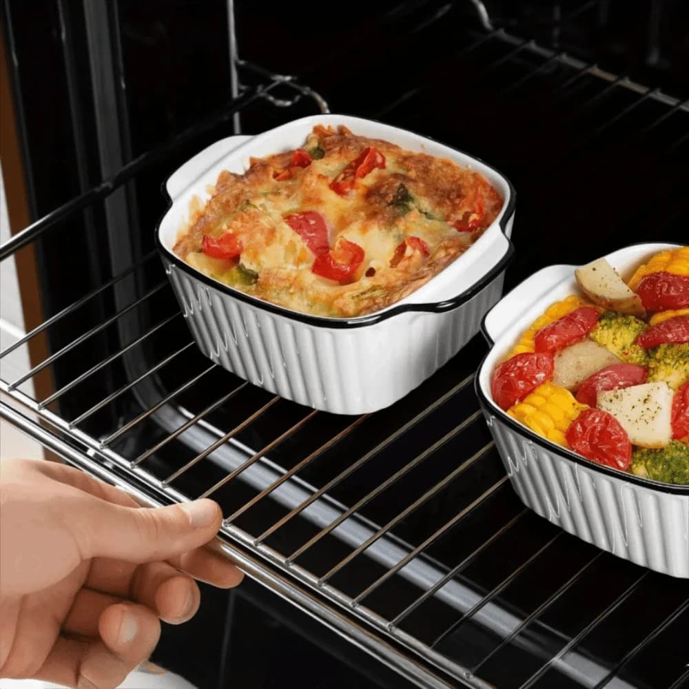 Set di 4 Ciotole in Ceramica Antiscivolo con Manico, Resistenti al Calore, per Lasagna e Friggitrice ad Aria