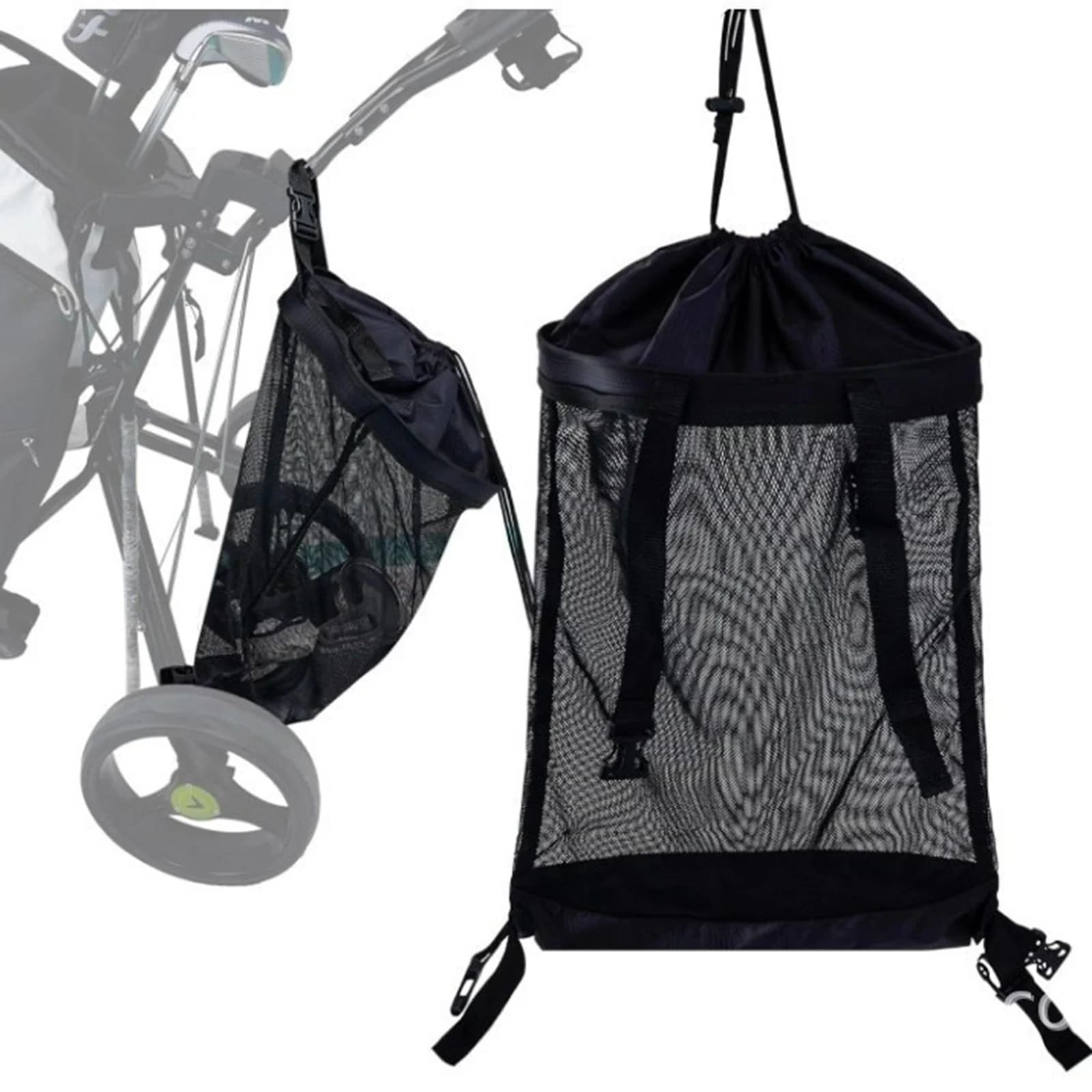 Durable Golf Cart Storage Bag Mesh Organizer for Tournament Gear Reinforced Buckles Foldable Push Cart Accessory Heavy Duty