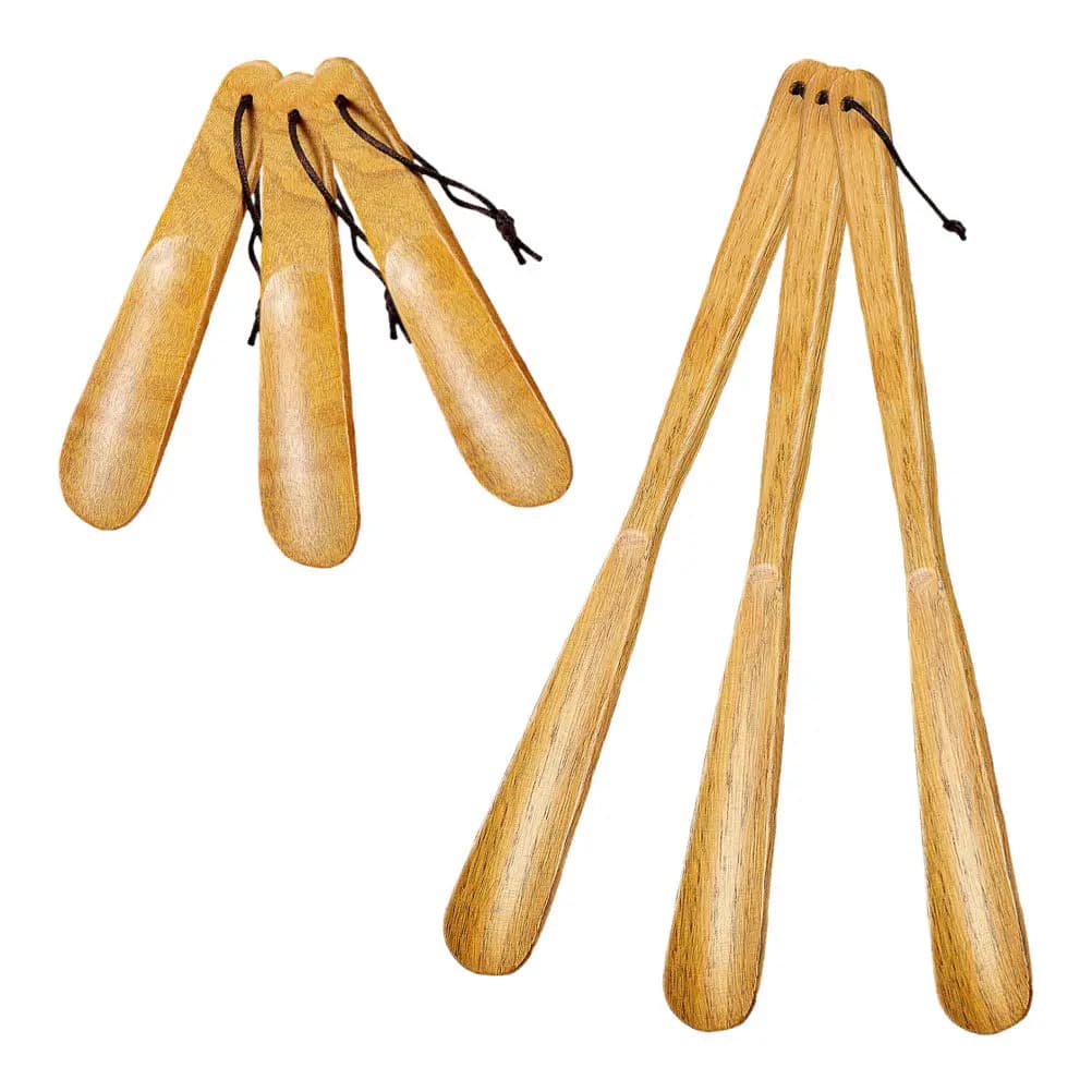 Set di 6 Calzascarpe in Legno con Manico Lungo, Finitura Naturale, per Stivali e Sneakers, Strumento per Indossare Facilmente, per Viaggi, Casa, Ufficio, Anziani