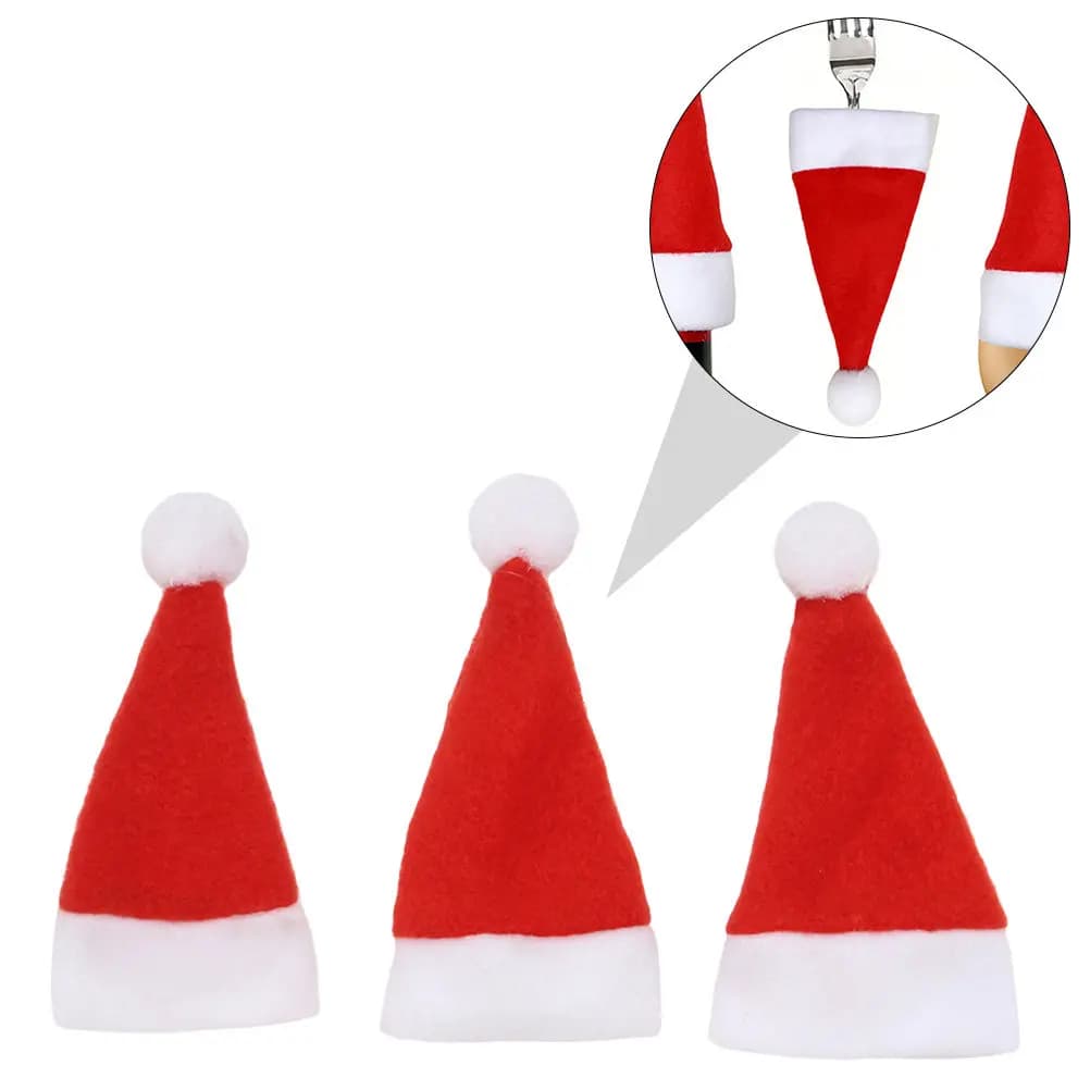 12Pcs Santa Hat Tableware Holders Non-Woven Cloth Christmas Cutlery Bags Party Decoration Reusable Tableware Storage Xmas