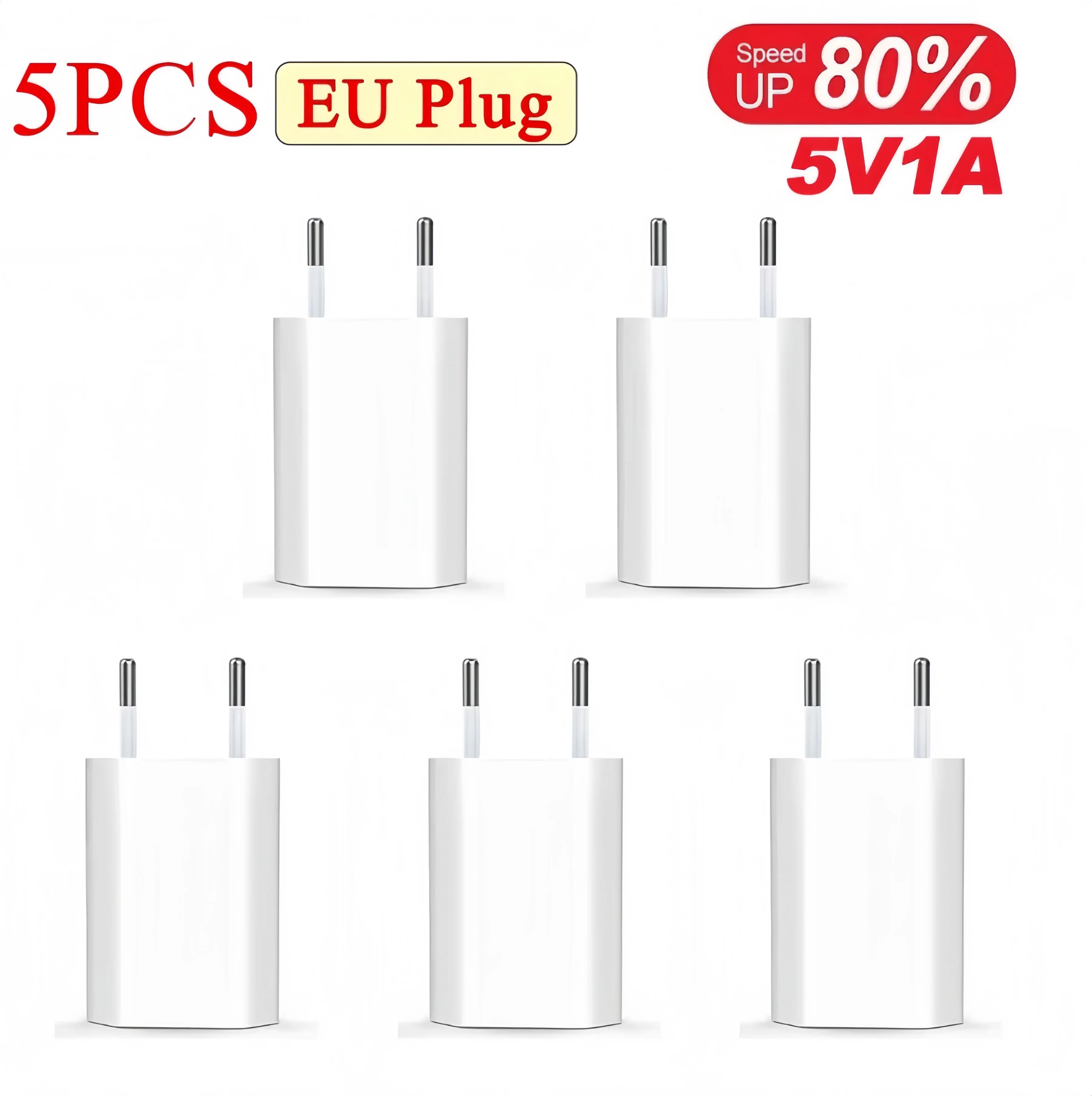 Caricatore USB da viaggio per casa, 1-5 pezzi, 5V/1A, mini caricatore da parete con spina EU, per iPhone, Samsung, Xiaomi, Redmi, Google, Huawei