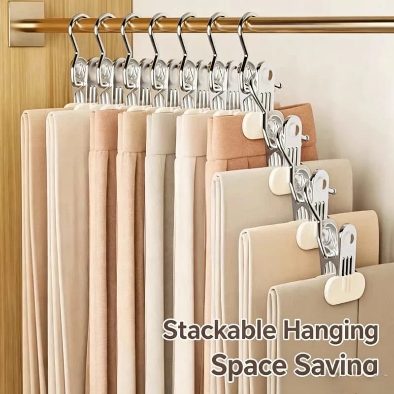 5-20pcs Stainless Steel Pants Hanger Multi-Function Hook Home Use Traceless Clothes Hanger Anti-Slip Cap Hook Single Pants Rack