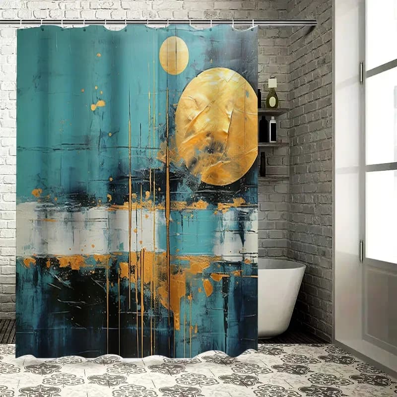 Oro Luna Blu Oro Tenda da doccia Decorazioni per il bagno Stampa artistica Decorazione per la casa Tessuto impermeabile