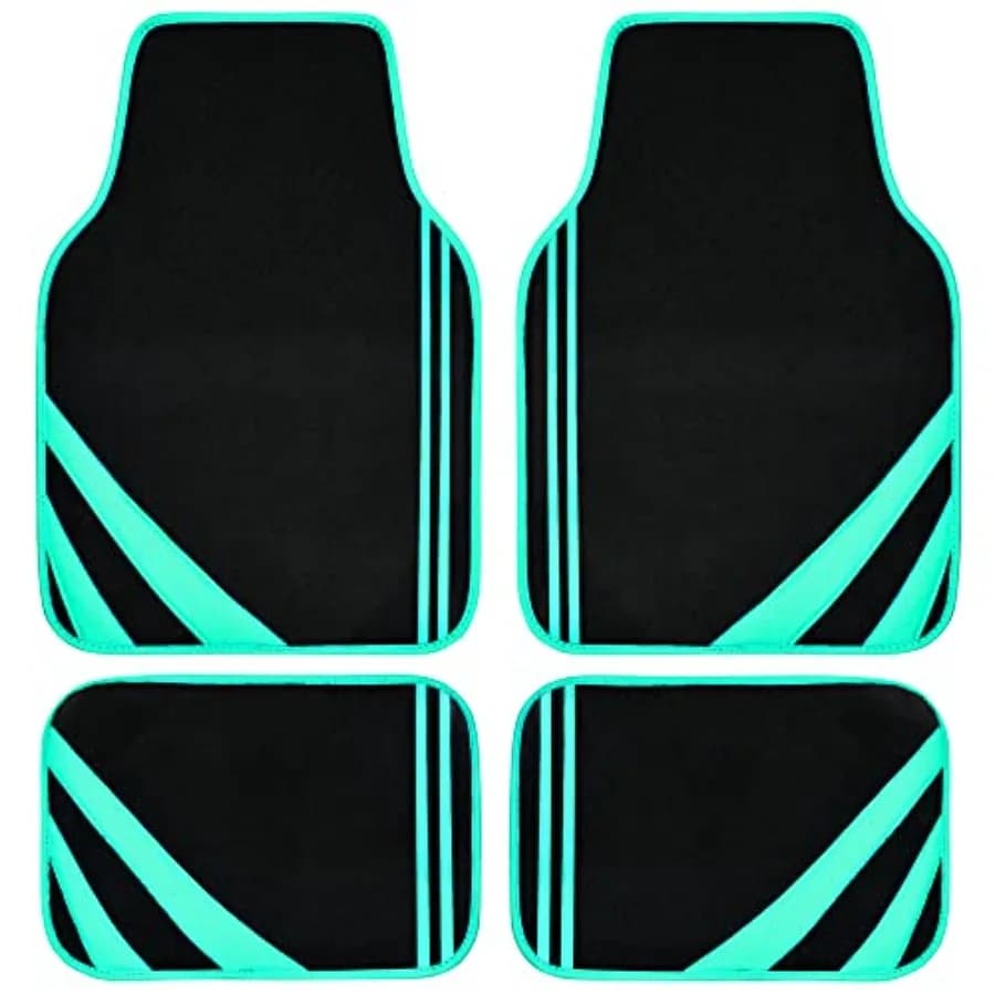 Mint Green Edge Leather Car Floor Mats, Universal Car Mats with Double Stitch Line and Anti-Slip Backing Design, for Cute Girly