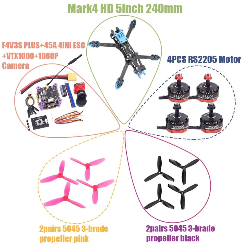 Happy F4V3S PLUS MARK4-HD Mark 4 HD 5 pollici 240mm F4 V3 V3S FC Flight Controller RC Drone FPV Racing Quadcopter Betaflight INAV
