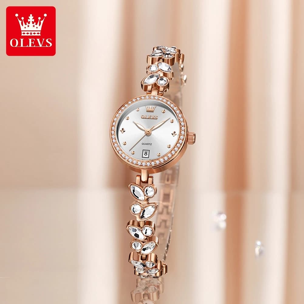 OLEVS 5679 Orologio da donna Orologio di lusso completamente con diamanti Orologio da donna al quarzo impermeabile in acciaio inossidabile