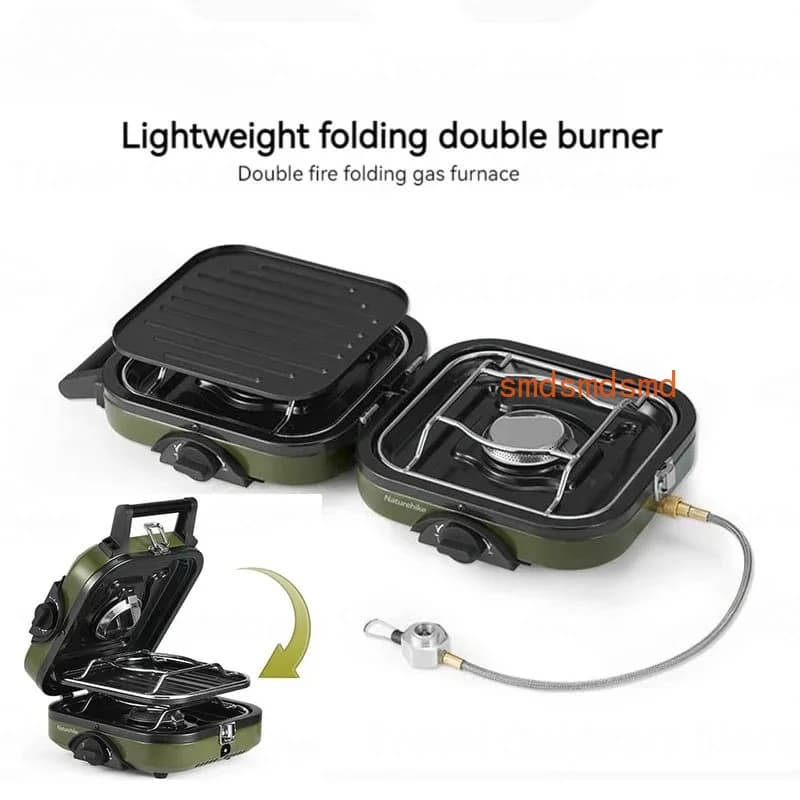 NEW Portable Foldable Double Cooker Gas Stove Burner With Non-Stick Pan Outdoor Camping Supply Electronic Ignition 2300W