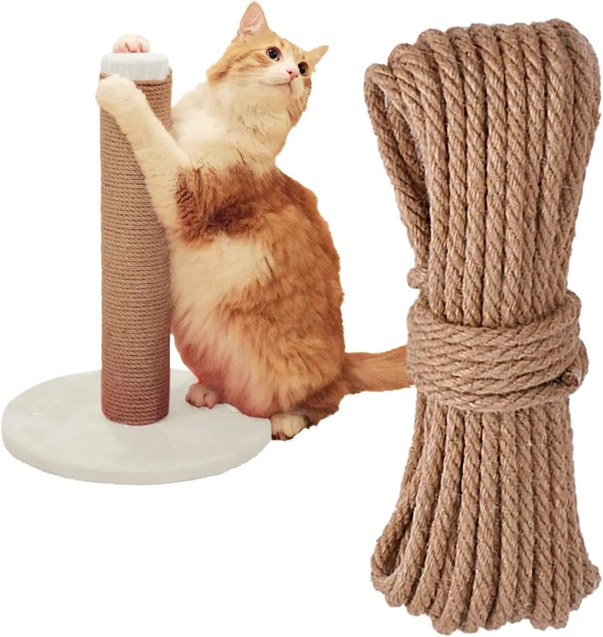 Corda di iuta naturale da 6 mm x 33 piedi per tiragraffi per gatti, ricambio in sisal per albero per gatti, spago di canapa resistente per fai da te
