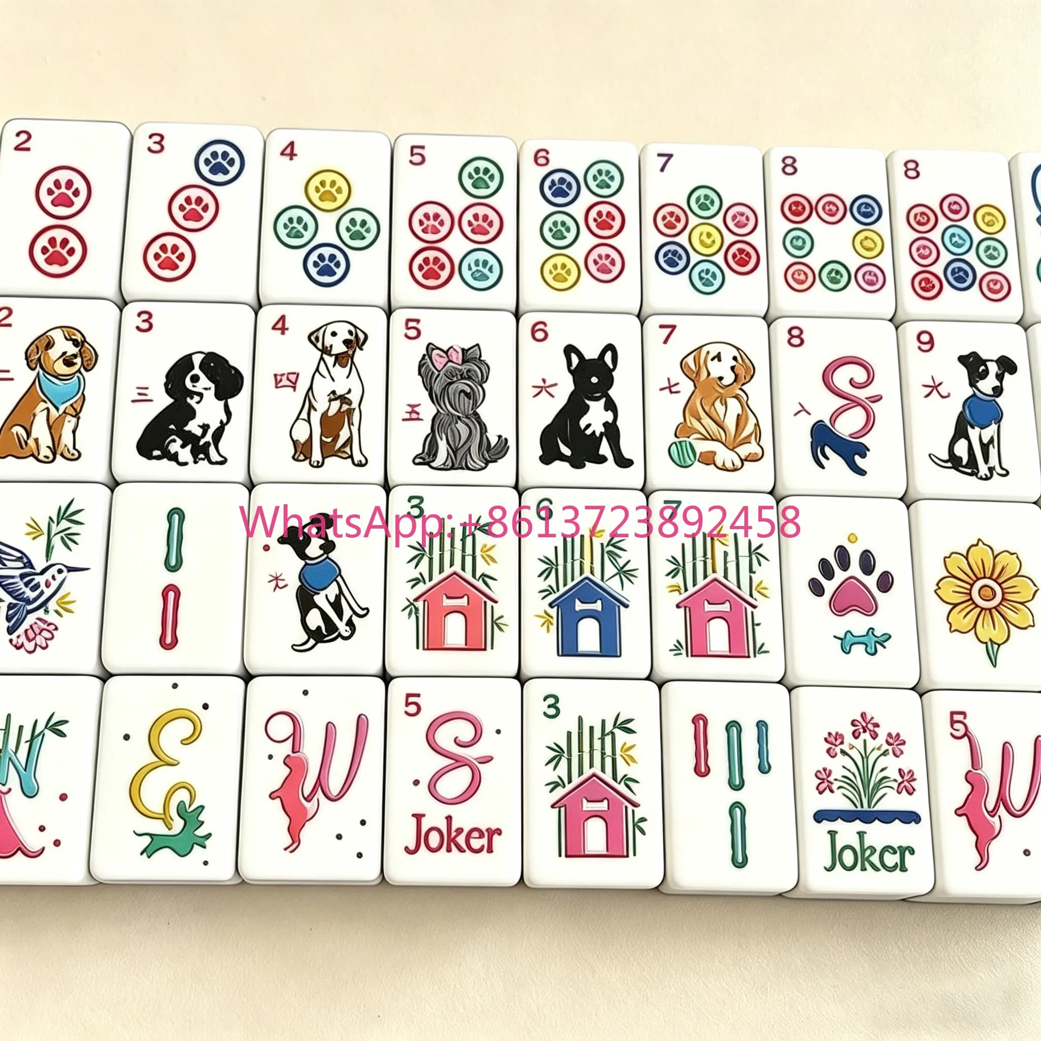 Custom Modern Contemporary Luxury Cute Acrylic Dog-shaped Three-layer Blue Puppy Joker Tiles American Mahjong 4-Player