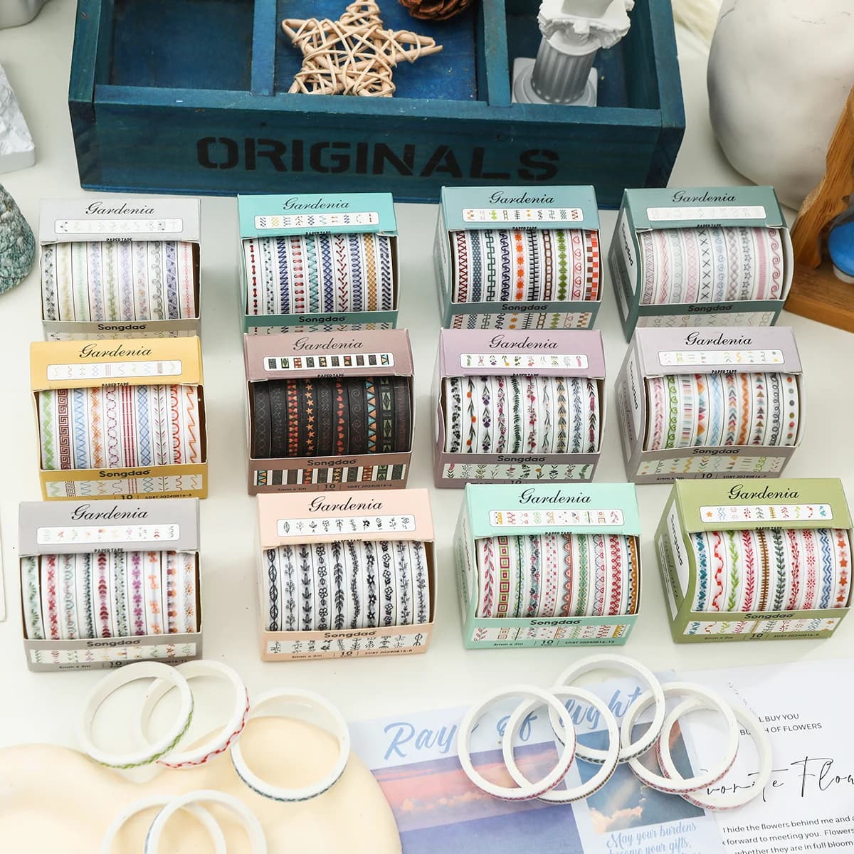 10 Rolls Skinny Washi Tape Set Masking Thin Basic Patterns Decorative Tapes for Arts, DIY Crafts, Journals, Planners, Scrapbook