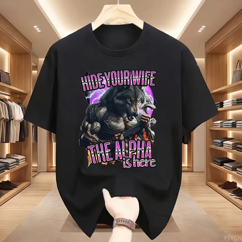 T-shirt da donna con stampa divertente 'Hide Your Wife Alpha Is Here' - Maglietta casual a maniche corte stile Hip Hop