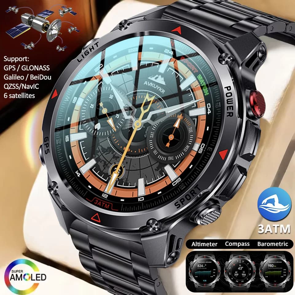 Military Bluetooth Call Smart Watch Built-in Multi-band Accurate GPS Compass Altimeter 3ATM Waterproof fitness tracker Men 2025