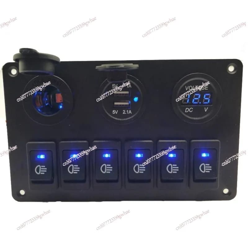Interruttore combinato di controllo barra cabina per auto RV, interruttore fendinebbia/presa di alimentazione/caricatore per auto/voltmetro