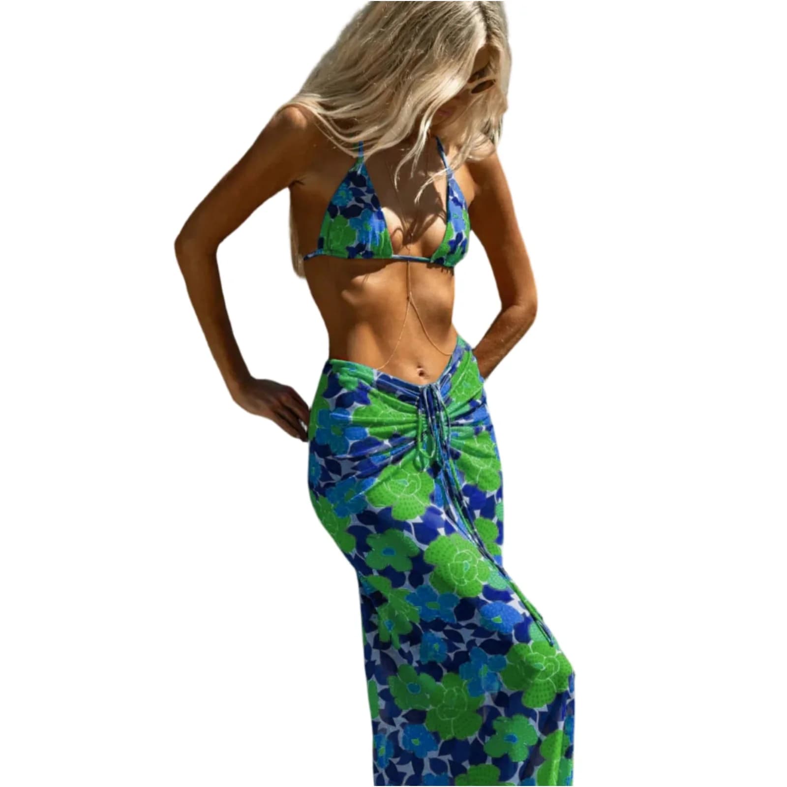 Set 3 Pezzi Costume da Bagno Donna con Laccetti, Halter Neck, Bikini a Vita Alta, Senza Ferretto, per Spiaggia Estiva 2026