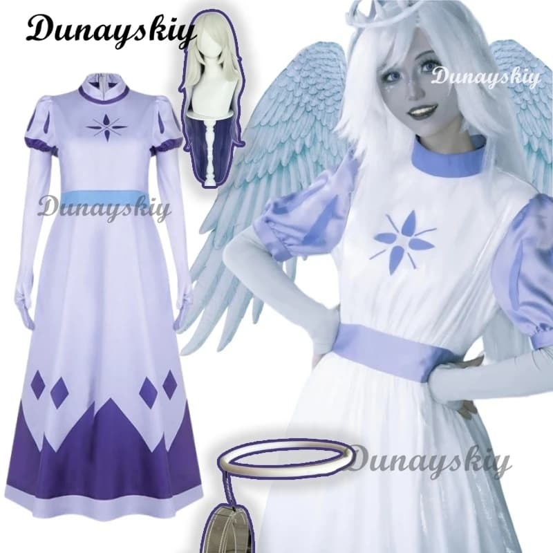 Angelo Emily Costume Cosplay Parrucca Hazbin Serafino Cosplay Halo Hotel Abito da donna Vestito Uniforme di Halloween Hasbin Hazubin