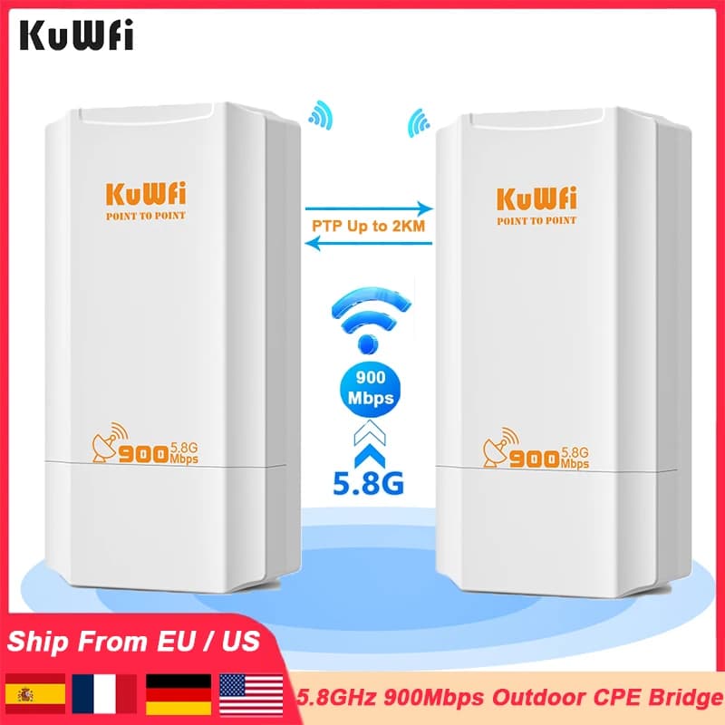KuWFi 900Mbps 5.8G Ponte CPE esterno Estensore di segnale Wi-Fi wireless Ripetitore AP Amplificatore WiFi Punto a punto Fino a 2KM IP65