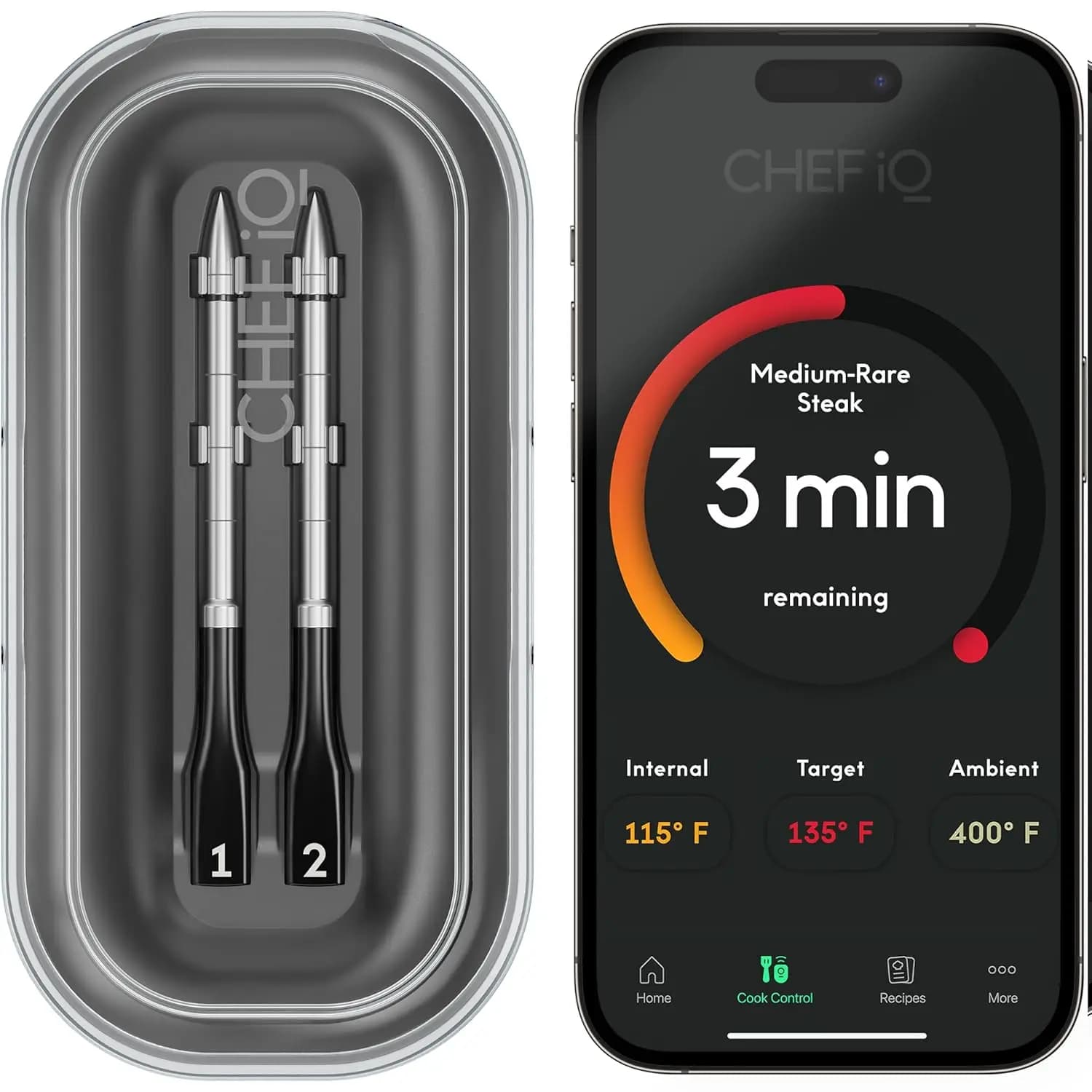Intelligent wireless meat thermometer with 2 probes, Bluetooth remote monitoring for barbecue and baking