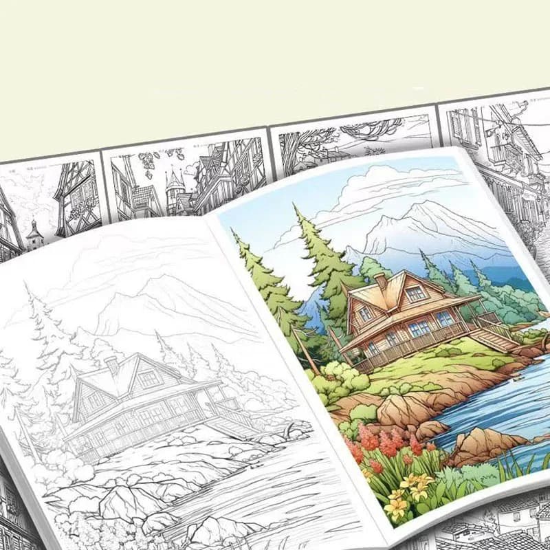 Libro per esercitazioni di disegno artistico - Libri da colorare per il controllo della penna e il tracciamento del paesaggio Album per schizzi a matita antistress per adulti