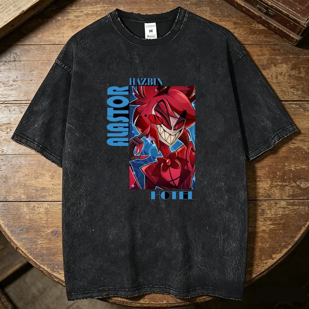 Hazbin Hotel Vintage Washed cotton top tees teen Psychedelic kawaii Grunge Retro Pop Culture Classic 2000s hip hop Graphic