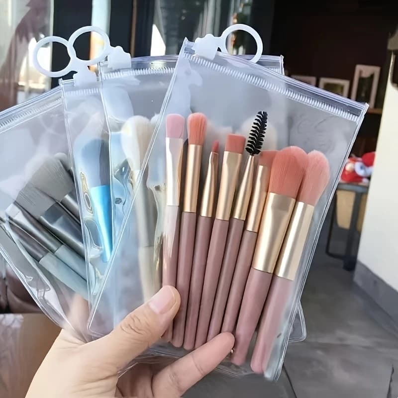 Set di 8 Pennelli da Trucco Portatili, Mini Strumenti di Bellezza con Setole Morbide, 8 Pennelli in Nylon