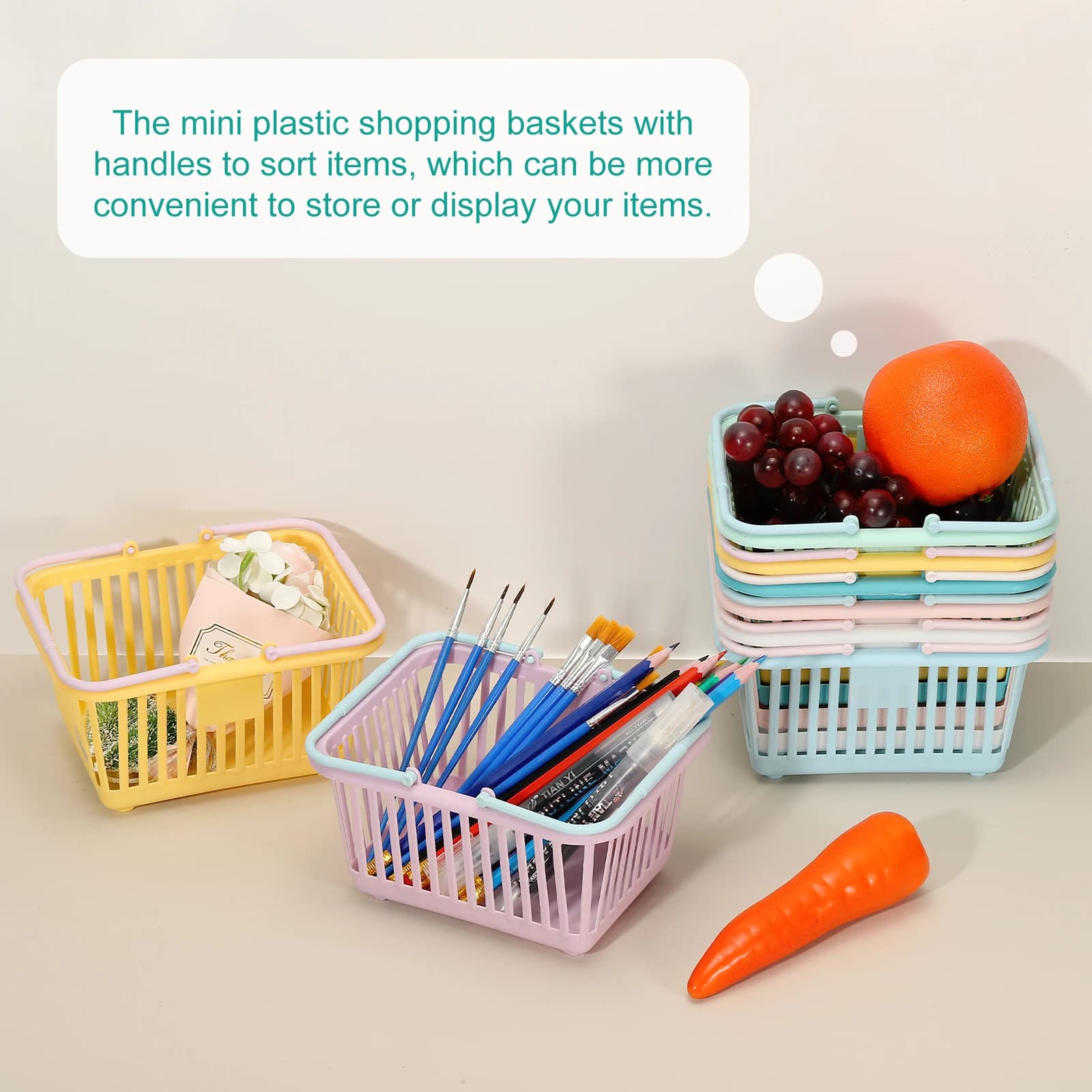 3 pieces small plastic basket mini food storage basket small shopping baskets with handle organizer water filtered for snack toys