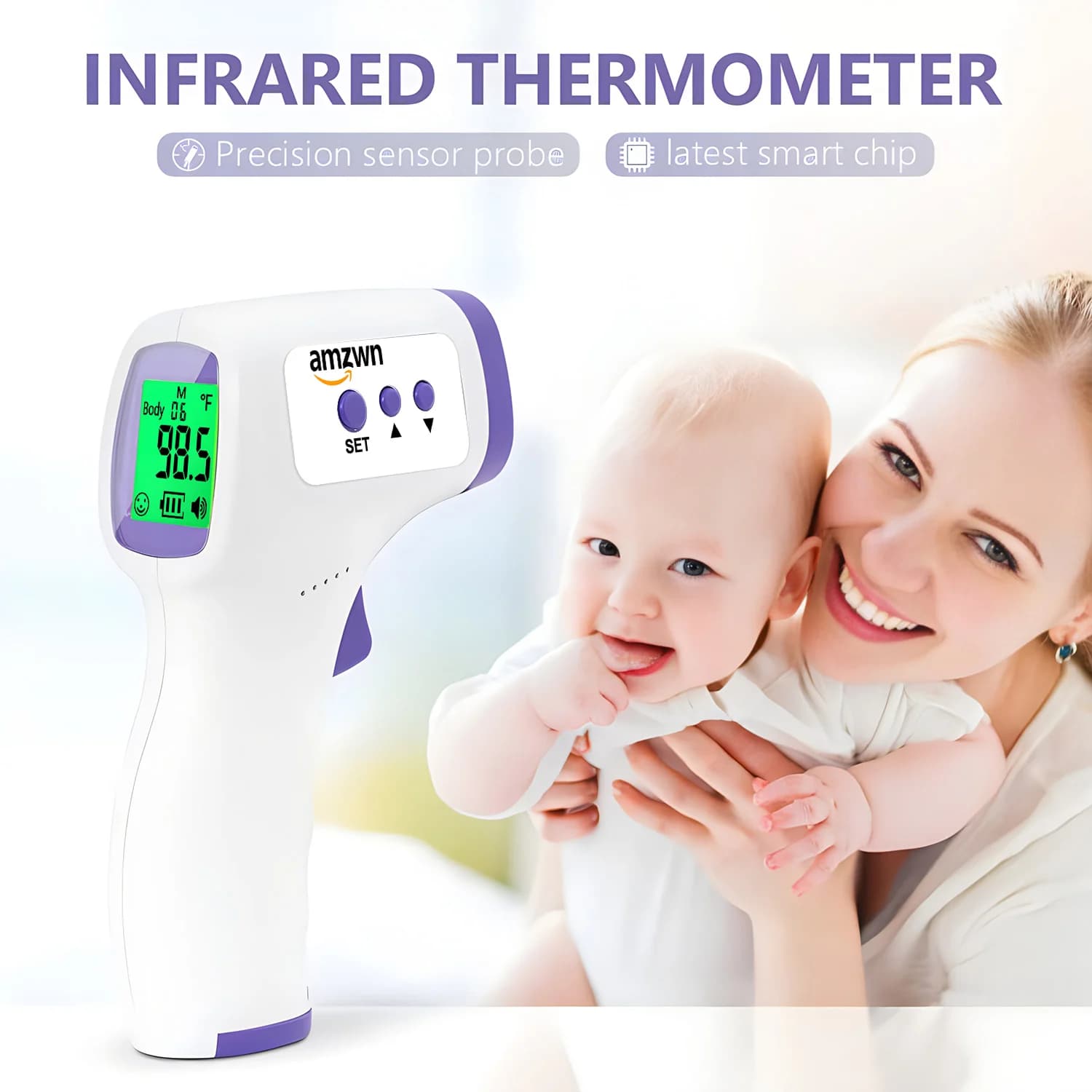 amzwn Medical Infrared Front Thermometer Retroilluminate Digital Laser Contactless LCD for Home Use Adult Fever Infant Body
