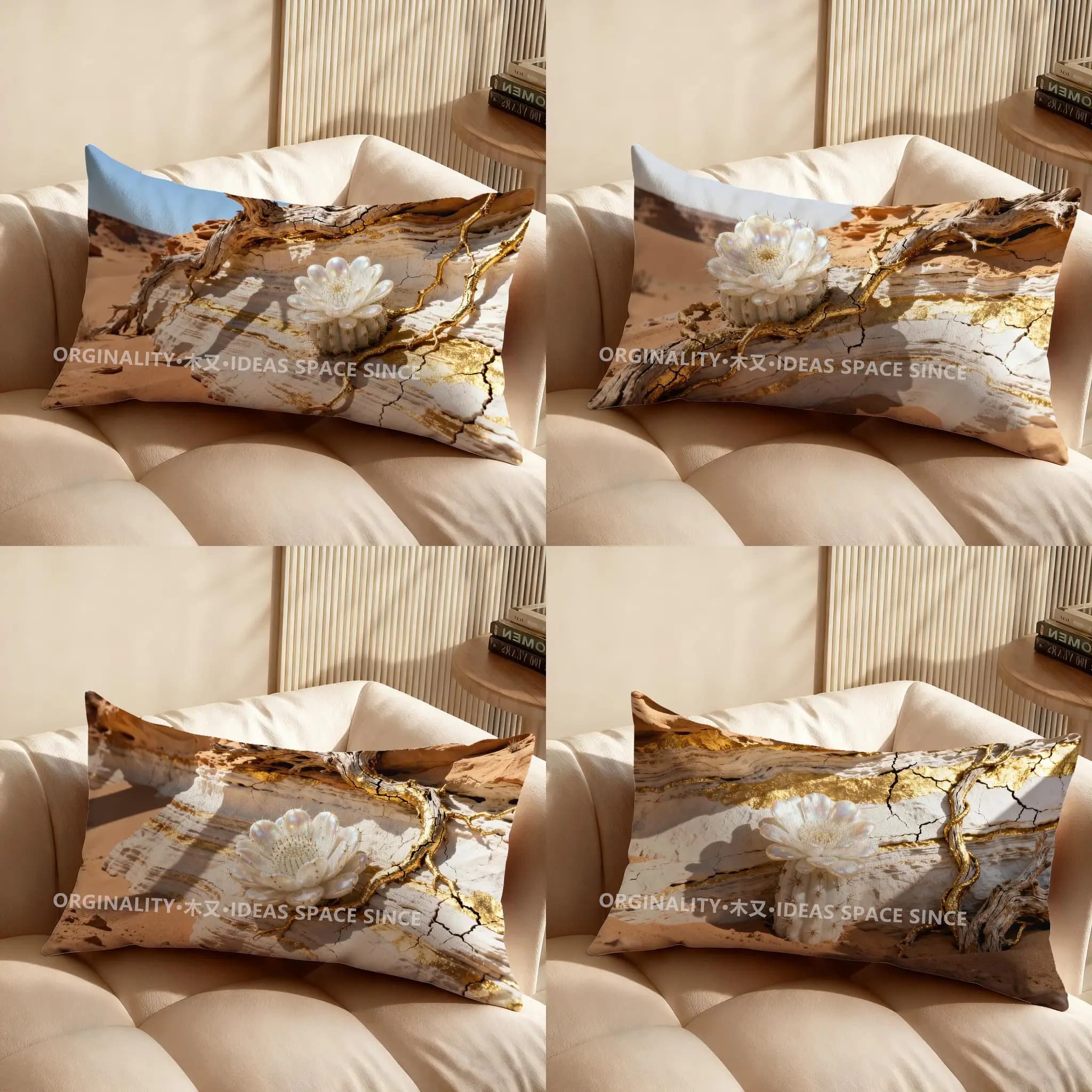 Cuscino 2D con motivo deserto, legno di recupero e cactus, adatto per divano, camera da letto, auto, federa per cuscino, cuscino rettangolare per la schiena