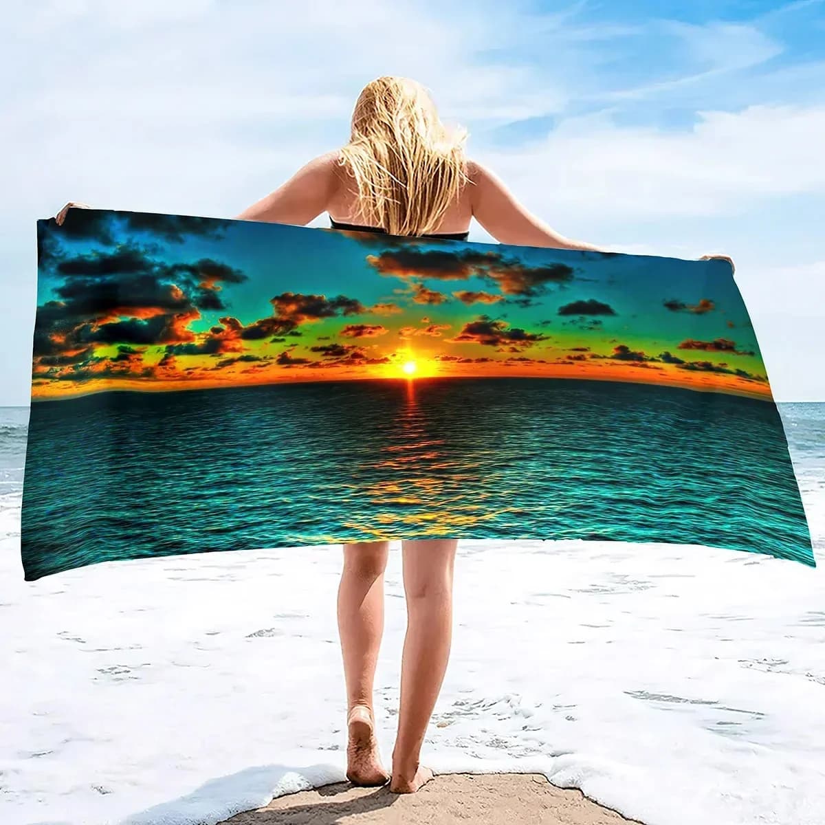 Telo mare tramonto modello oceano protezione solare antivento adatto per piscina da spiaggia campeggio viaggio coperta da spiaggia