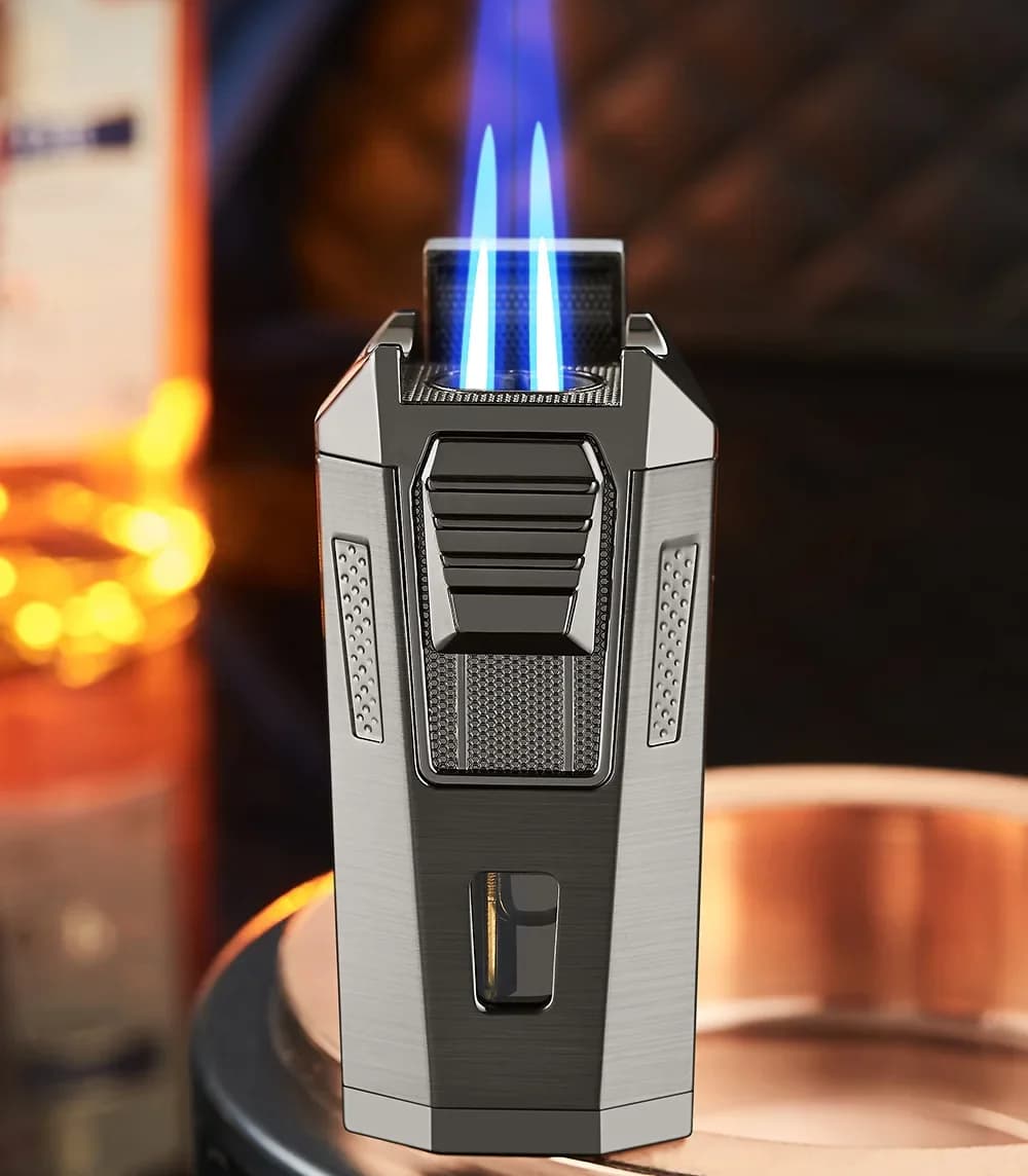 Accendisigari antivento a fuoco diretto a fuoco doppio fuoco, accendino gonfiabile multifunzionale in metallo durevole di fascia alta, regalo da uomo