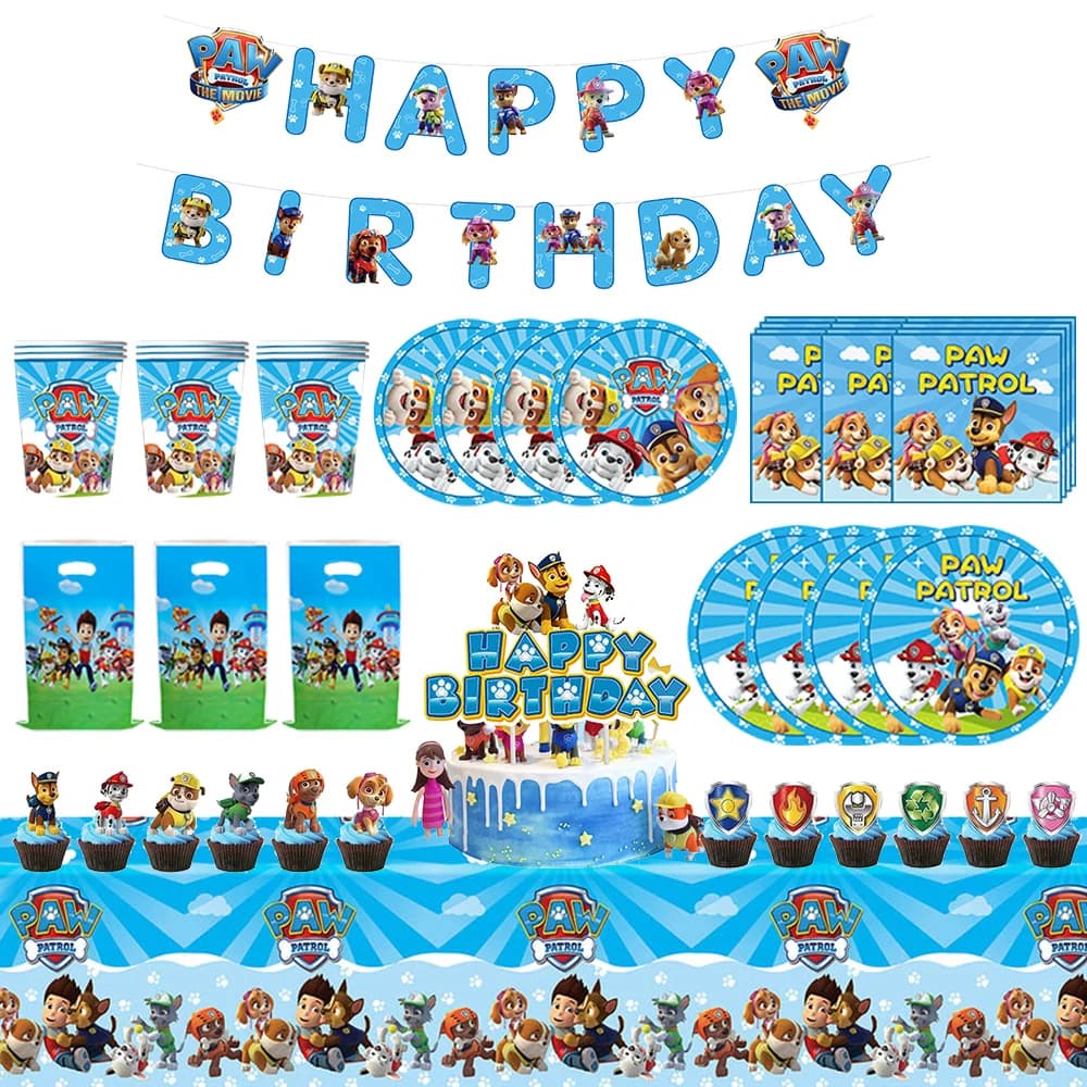 Paw Patrol Dogs Articoli per feste per bambini Cane Skye Palloncini Tazza Piatto Tovaglia Giocattoli Adesivo Baby Shower Decorazioni di buon compleanno