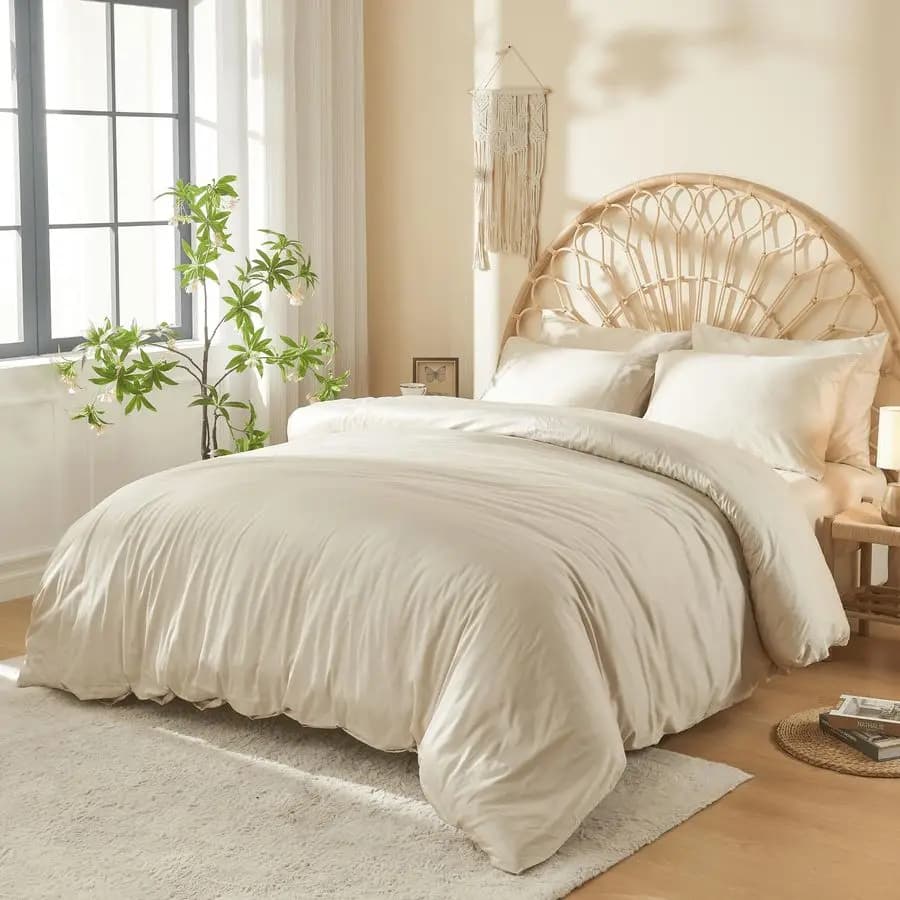 100% Long Fiber Cotton Cover Set, Soft Satin Fabric, Breathable, Hotel Comfort, 106x90, 8 Rings, 3 Pieces with 2 Loyalty
