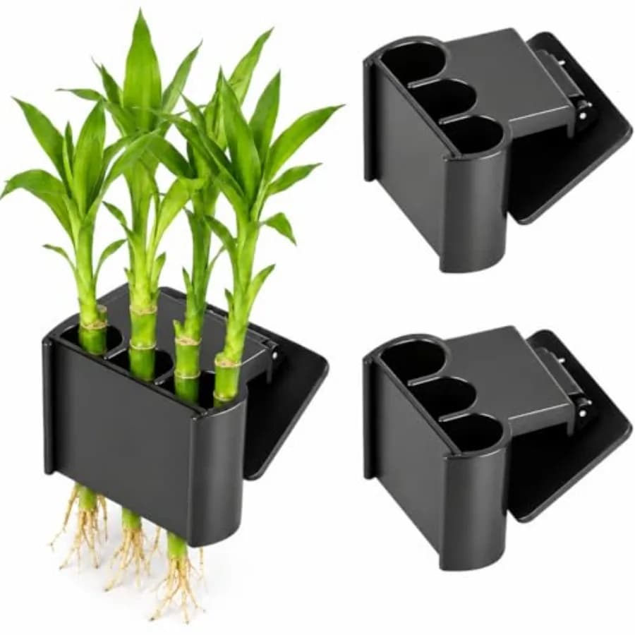 2 Pack Upgraded Aquarium Plant Holder, 3 Holes Hanging Aquatic Plant Cups for Fish Tank Plants Potting, Aquarium Decoration Bla