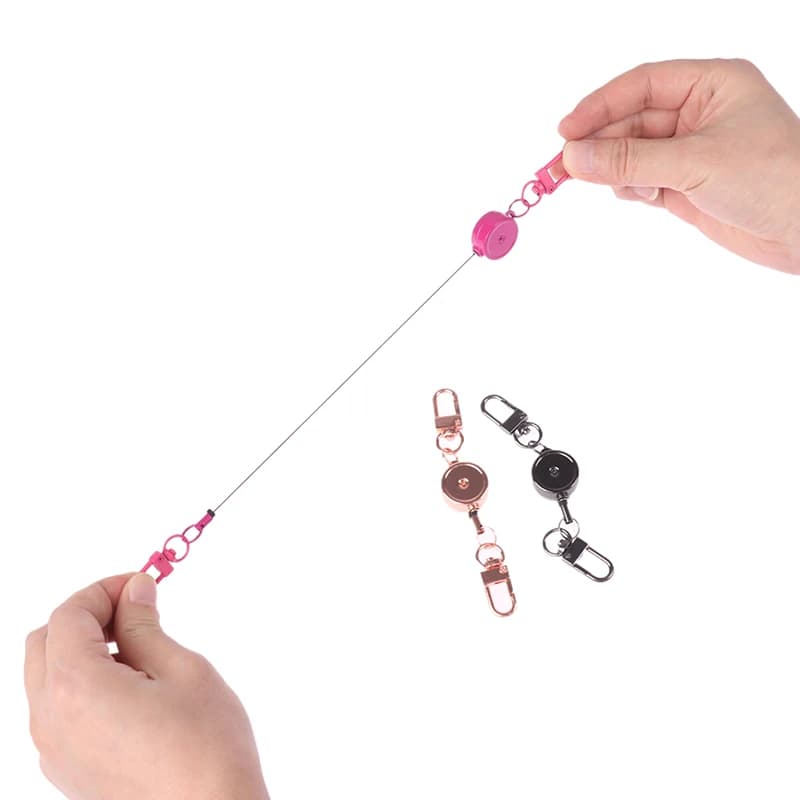 ●21MM Anti-theft Metal Easy-to-pull Buckle Rope Retractable Key Holder Elastic Keychain Sporty Retractable Key Ring Parts
