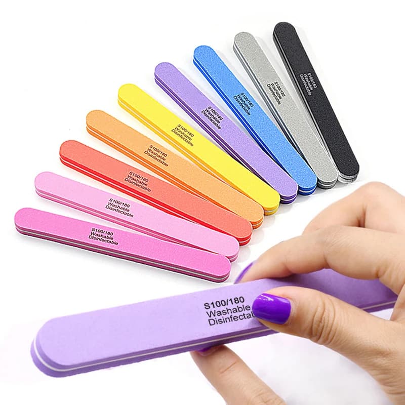 10 pz/lotto Lime Per Unghie Professionali 100/180 Lavabile Unghie Artistiche Levigatura Lucidatura Strumenti Per Manicure Set Polacco Buffer Rimozione Spugna
